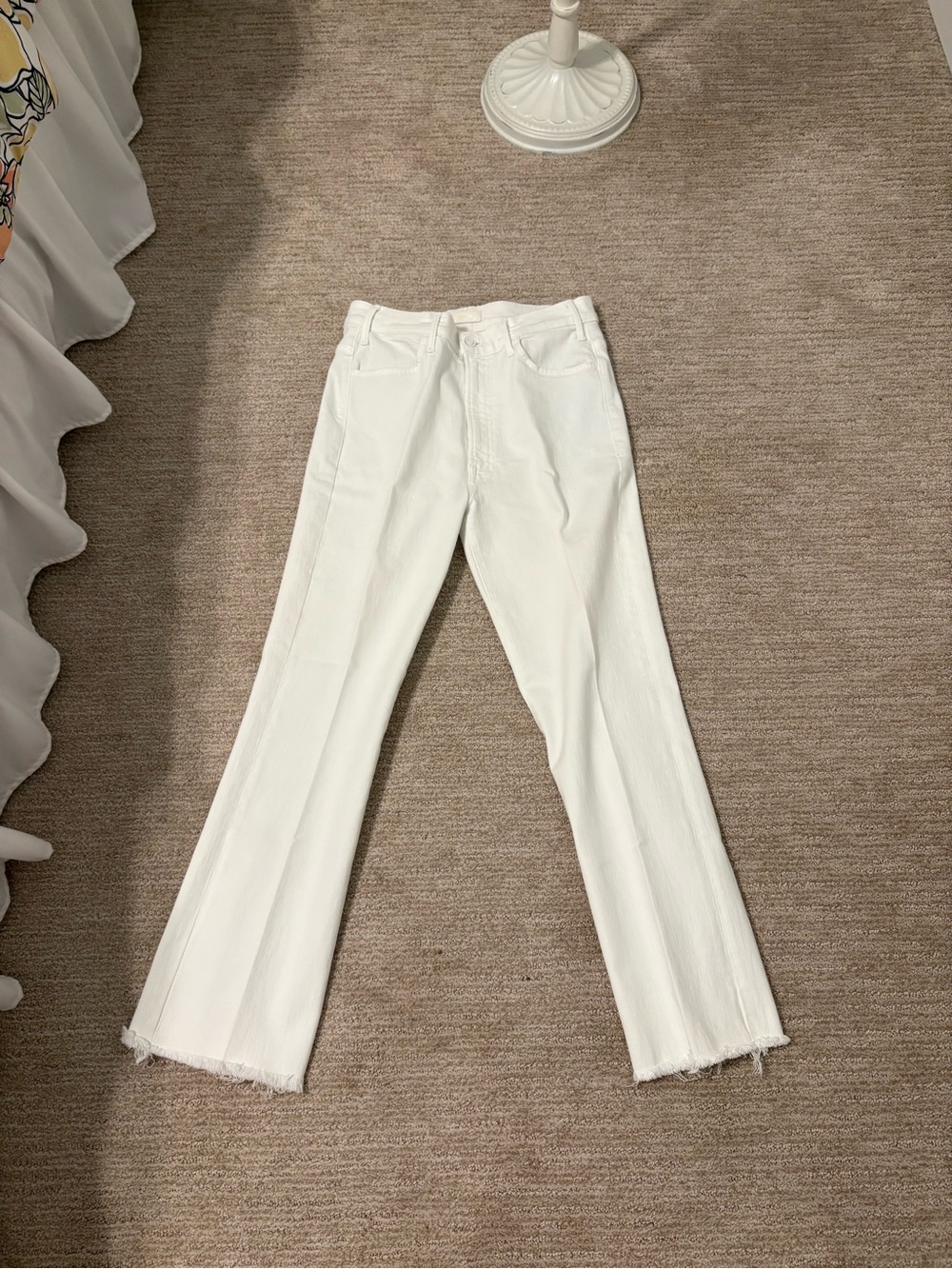 MOTHER White Flare Jeans with Raw Hem